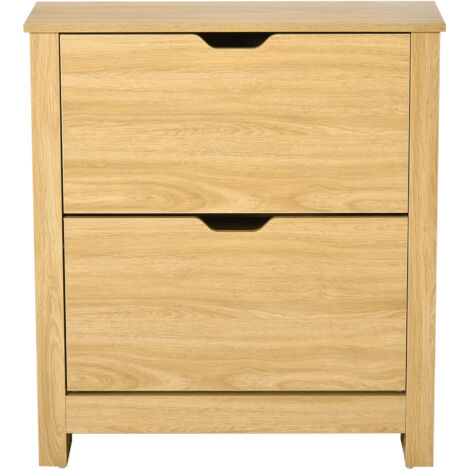 Homcom – Meuble à chaussures contemporain bois naturel – 2 portes abattantes avec 4 compartiments – Système anti-basculement – Dimensions 72L x 26P x 80H cm
