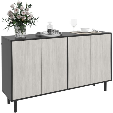 Homcom – Buffet de cuisine noir et gris – 2 placards double porte avec étagères réglables – Dimensions 121 x 37 x 75 cm – Panneaux de particules E1