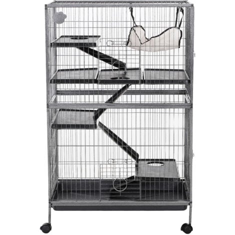 Pawhut - Cage pour hamsters souris petits rongeurs multifonction 4  plateformes 3 rampes 4 portes dim. 80L x 52l x 128H cm métal gris argenté  noir - Cage pour rongeur - Rue du Commerce