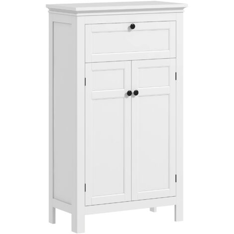 Homcom – Meuble bas de salle de bain blanc 60 l x 30 P x 102,5 H cm – 2 portes – 2 étagères réglables – Tiroir 44,5 l x 24 P x 10,5 H cm