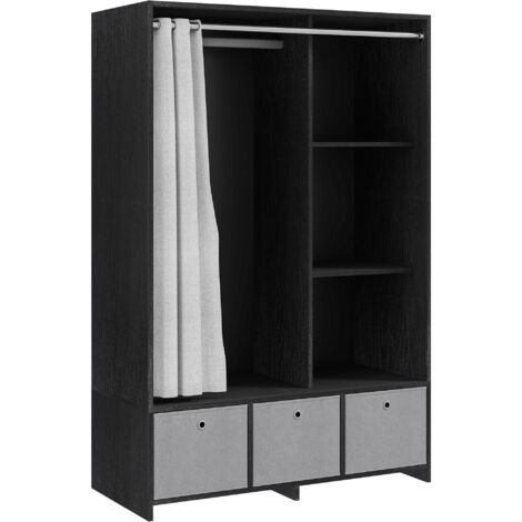 Homcom – Armoire penderie 3 tiroirs en tissu amovibles – Tringle et rideau – 105 x 48 x 160 cm – Panneaux de particules noir