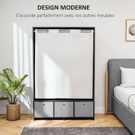 Vestiaire 100 Cm Avec Rideau Occultant - Séparateur De Pièce Et Protection Intimité Blanc