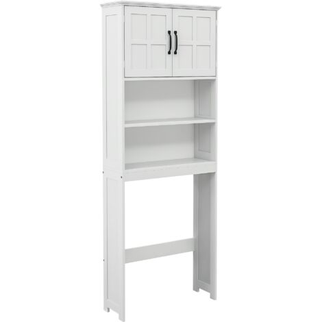 Kleankin – Meuble WC au-dessus des toilettes 66x23x178 cm – 2 portes avec poignées métal noir – MDF résistant à l'eau – 2 étagères ouvertes