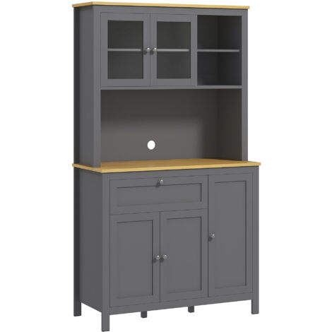 Homcom – Buffet haut classique chic 100x40x180 cm – MDF gris aspect bois clair – Multi-rangement placards, niches, tiroir – Charge max 80 kg