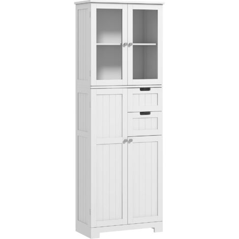 Homcom – Colonne de salle de bain blanche 4 portes 2 tiroirs – Dimensions 60x30x170 cm – MDF avec finition élégante – Système anti-basculement