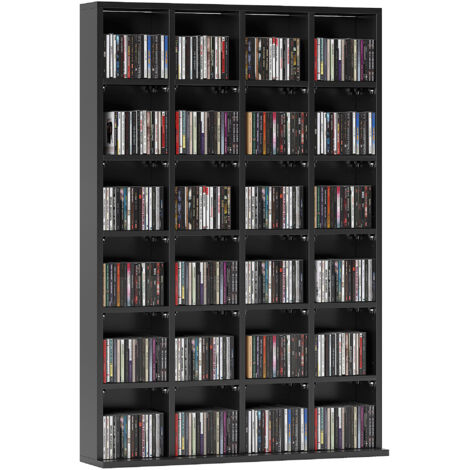 Homcom – Étagère de rangement CD/DVD 480 CDs – 24 compartiments ajustables – Dimensions 89 x 20 x 130 cm – Panneaux de particules noir