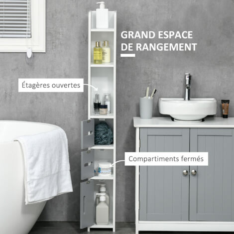 Kleankin Meuble Colonne Salle De Bain 30x31.5x169 Cm - Armoire Haute Avec 2 Placards Et 2 Niches Ouvertes, Pieds Épingles