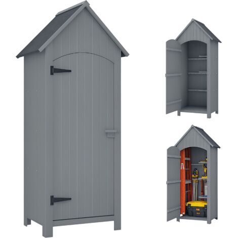 Outsunny – Armoire de jardin en bois sapin pré-huilé gris – 3 étagères – Dimensions 77,5L x 54,2l x 179,5H cm – Toit bitumé étanche