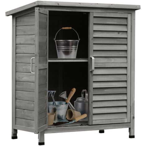 Armoire de jardin abri jardin remise pour outils sur pied dim. 87L x 46l x 96H cm étagère portes persiennes toit bitumé bois sapin autoclave gris