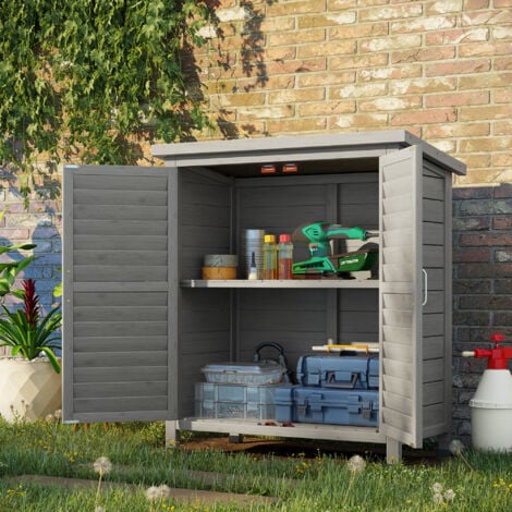 Armoire de jardin abri jardin remise pour outils sur pied dim. 87L x 46l x 96H cm étagère portes persiennes toit bitumé bois sapin autoclave gris