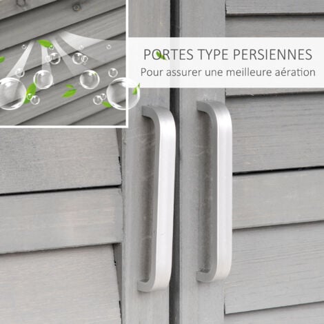 Armoire de jardin abri jardin remise pour outils sur pied dim. 87L x 46l x 96H cm étagère portes persiennes toit bitumé bois sapin autoclave gris