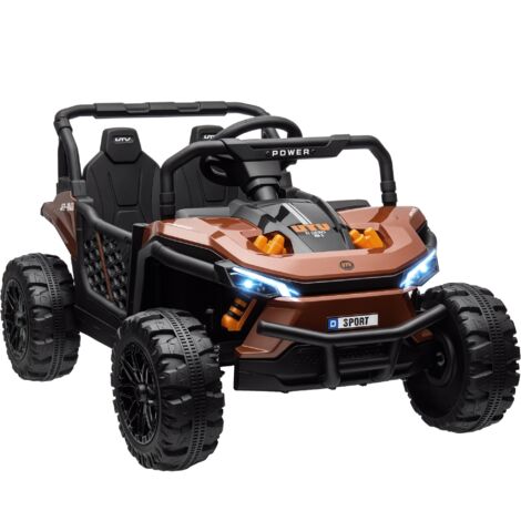 Aiyaplay – Buggy électrique enfant 12V – 2 moteurs – Vitesse max 6 km/h – Télécommande – Suspension 4 roues – Charge max 25 kg – Marron