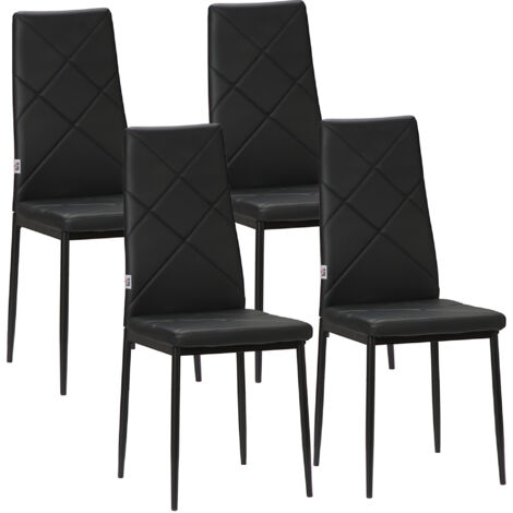 Lot de 4 chaises de salle à manger - HOMCOM - avec dossier haut, revêtement synthétique et pieds en acier - noir (1/5)