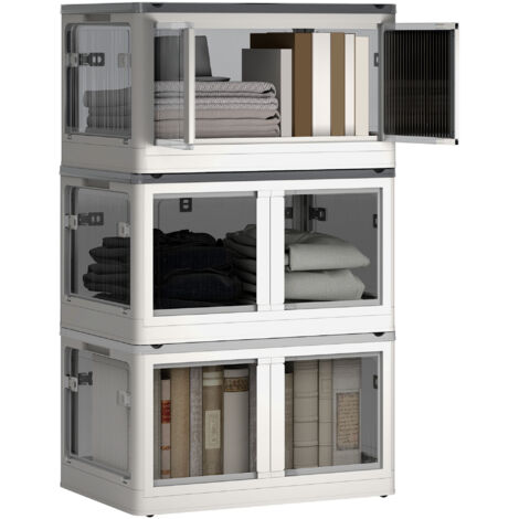 Homcom – Lot de 3 boîtes de rangement 69L pliables – Polypropylène – Dimensions 60x42x34 cm – Couvercle et roulettes pour mobilité