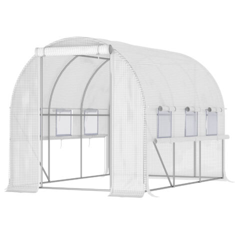 Outsunny – Serre tunnel 6 m² – Structure en acier galvanisé – 6 fenêtres et porte zippée – Conception ouverte pour aménagement flexible