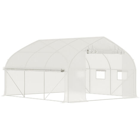 Outsunny – Serre tunnel 10,4 m² – 6 fenêtres avec moustiquaires – Porte zippée – Acier galvanisé – Dimensions 347L x 300l x 200H cm