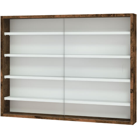 Vitrine murale étagère - 5 étagères réglables - 2 portes coulissantes verre - panneaux aspect bois vieilli blanc (1/5)
