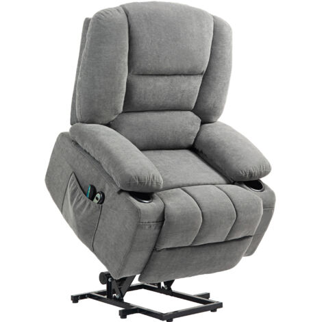 Homcom – Fauteuil releveur électrique massant inclinable – Repose-pieds intégré – 8 modes de massage – Tissu polyester gris – Charge max 150 kg (1/5)