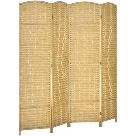 Homcom – Paravent intérieur pliable 4 panneaux 180 x 180 cm – Bois de pin naturel – Design triptyque avec charnières métalliques – Séparateur de pièce