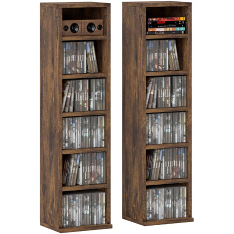 Homcom – Lot de 2 étagères colonnes brun rustique – Dimensions 21L x 22,5l x 88,5H cm – Capacité 204 CDs – Système anti-basculement intégré