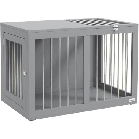 Pawhut – Cage pour chien intérieure 80 x 50 x 56,5 cm – 2 portes verrouillables – Acier et MDF – Pour chiens jusqu'à 20 kg