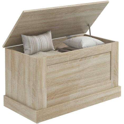 Homcom – Coffre de rangement en bois naturel 80 x 40 x 45 cm – Grand espace de rangement – Charge max 136 kg – Patins anti-dérapants - BOIS 80 X