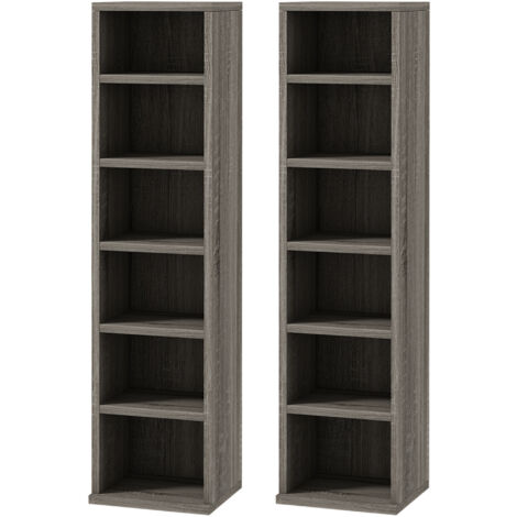 Homcom – Lot de 2 étagères colonnes rangement 204 CDs – Dimensions 21L x 22,5l x 88,5H cm – Panneaux de particules gris foncé – Système anti-basculement