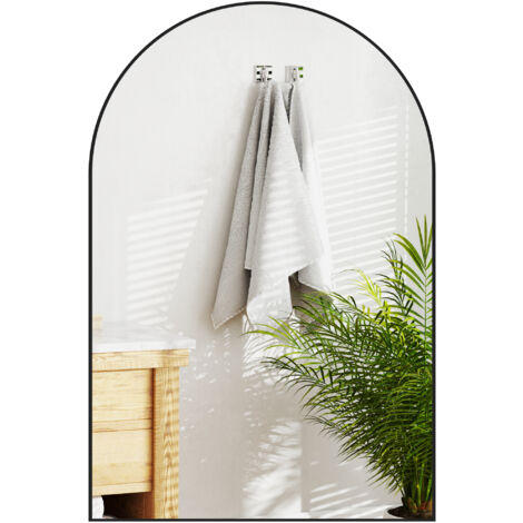Homcom – Miroir mural arqué 60 x 90 cm – Cadre en aluminium résistant à l'eau – Verre sans cuivre haute définition – Pour salle de bain et entrée