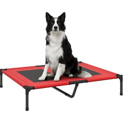 Pawhut – Lit surélevé pour chien et chat – Tissu oxford micro-perforé – Dimensions 92L x 76l x 18H cm – Charge max. 30 kg – Couleur rouge