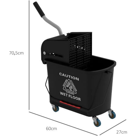 Chariot de nettoyage lavage seau de ménage 20 L avec essoreur et séparateur eau sale propre noir