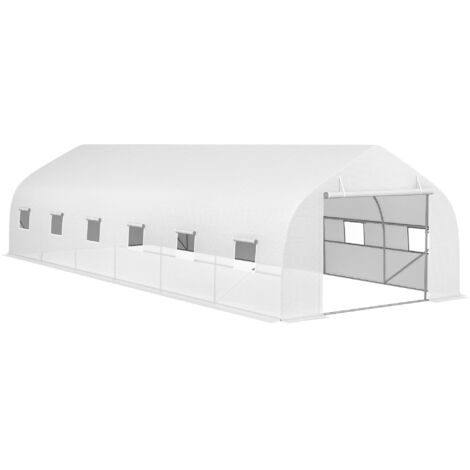 Outsunny – Serre tunnel 24 m² – Châssis tubulaire en acier galvanisé renforcé 2,4 cm – 12 fenêtres et 1 porte – Couleur blanche
