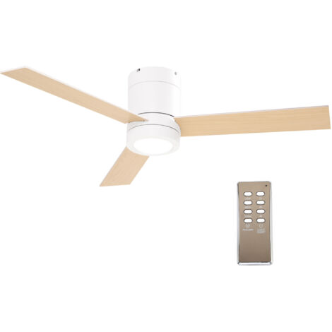 Ventilateur de plafond LED - 3 pales, 3 vitesses, timer - télécommande, kit installation inclus - métal effet bois (1/5)