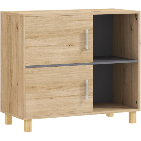 Homcom – Meuble bas de salle de bain 80x35x70cm – 2 portes, 2 niches – MDF finition bois naturel – Charge max 50kg
