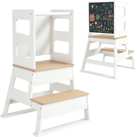 Aiyaplay – Tour d'observation enfant avec marche et barre de sécurité – Tableau noir ludique – MDF et bois de pin – Dimensions 55L x 52,5l x 87,5H cm