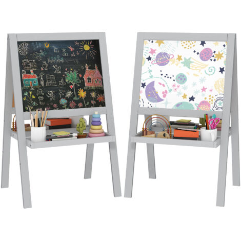 LIFEZEAL 3 en 1 Tableau Enfant Double Face Blanc et Noir, Chevalet pour Garçon Fille 3+ Ans avec 2 Boîtes de Rangementet 2 étagères, Jouet Educadif