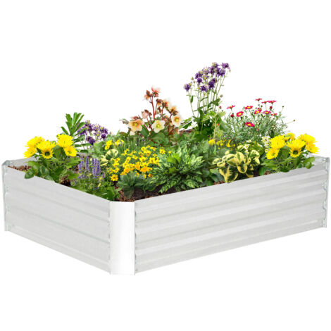 Outsunny – Carré potager sur pied en acier galvanisé 120L x 90l x 30H cm – Design fonctionnel pour culture de légumes et fleurs – Montage facile