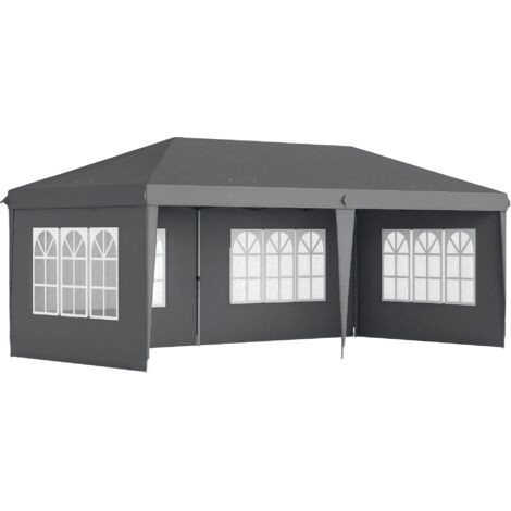 Outsunny – Tonnelle pop-up pliante 3x6 m – Bâche imperméable 210D Oxford – 3 côtés démontables avec fenêtres – Sac de transport inclus – Gris