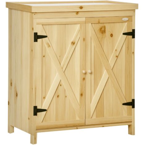 Outsunny – Armoire de jardin 2 en 1 – Table de rempotage avec 2 portes – Étagère en bois sapin pré-huilé et métal galvanisé – Dimensions 80L x 45l x 92H cm