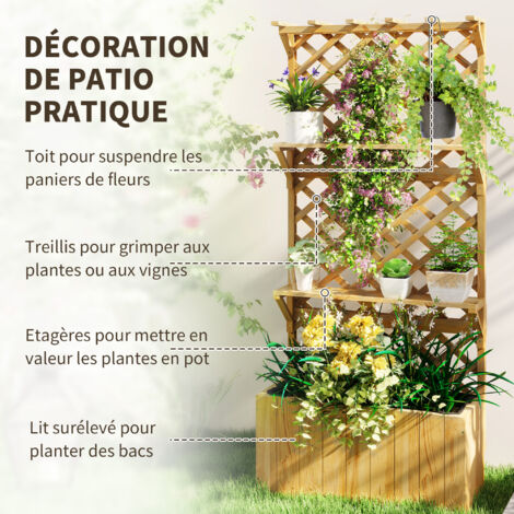 Jardinière Potager 3 étages avec 2 roues et drainage dim.62x61x57cm bois sapin - Outsunny - Gamm vert