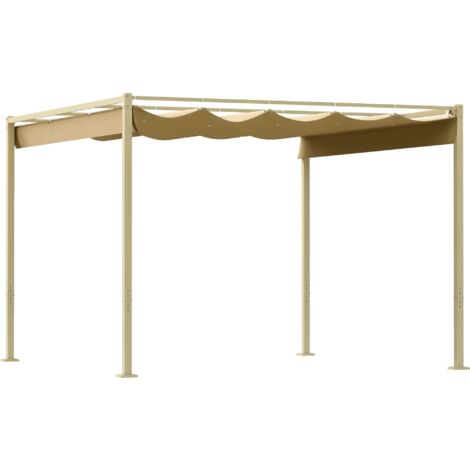 Pergola rétractable 3 x 3 m acier époxy beige polyester haute densité 180 g/m² UPF30+ kaki