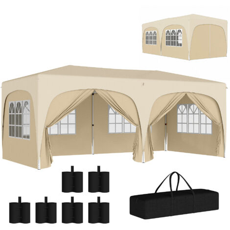 Tonnelle barnum pop up automatique 3x6 m - hauteur réglable - sac de transport, 6 sacs à lester inclus - sable