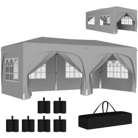 Tonnelle barnum pop up automatique 3x6 m - hauteur réglable - sac de transport, 6 sacs à lester inclus - gris