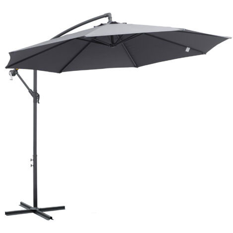 Parasol déporté octogonal rabattable dia. 3 m parasol de jardin avec pied en croix gris