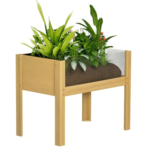Outsunny – Jardinière sur pied 68L en bois sapin pré-huilé – Panneaux acryliques transparents – Feutre drainage inclus – Dimensions 75L x 46P x 60,5H cm (1/5)