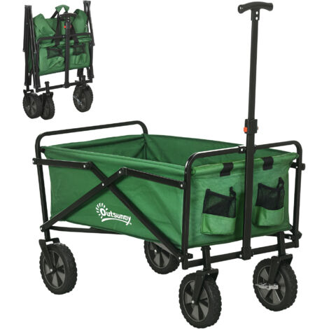 Chariot de transport pliable à roulettes - poignée télescopique - max. 40 Kg - métal noir oxford vert (1/5)