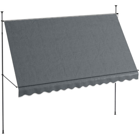 Outsunny – Store banne rétractable 350L x 120l cm – Inclinaison réglable – Aluminium et polyester – Gris foncé – Installation sans perçage