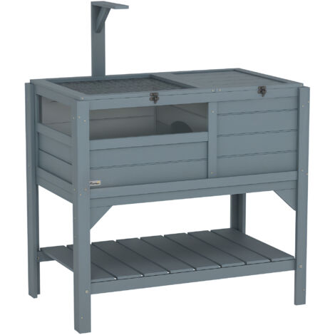 Pawhut – Maison enclos pour tortues sur pied – Niche fermée avec porte d'accès – Double toit ouvrant pour accès facile – Bois sapin gris