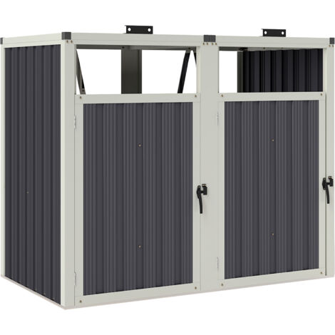 Outsunny – Cache-poubelle extérieur pour 2 poubelles 240L – Acier galvanisé – Dimensions 146 x 81 x 122 cm – Couvercle relevable à 180°