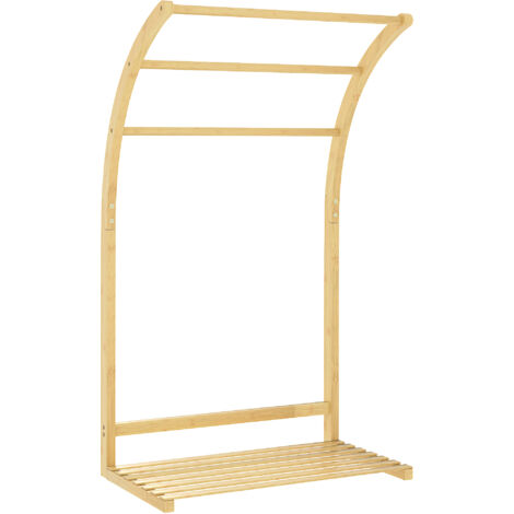 Porte-serviettes style cosy bambou verni 3 barres étagère sol H.84 cm