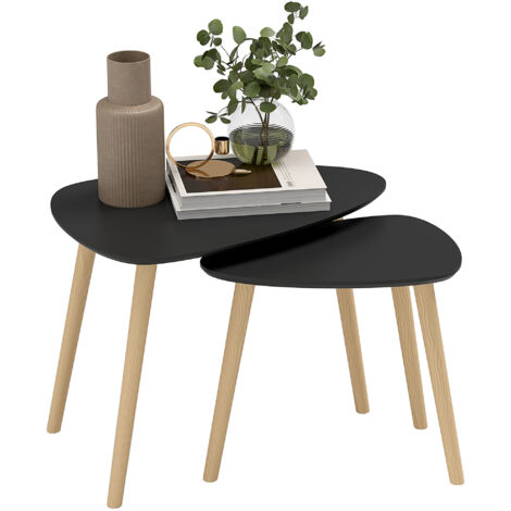 Homcom – Tables basses gigognes – Lot de 2 tables modulables – Plateau triangulaire en MDF et bois de pin – Design scandinave noir